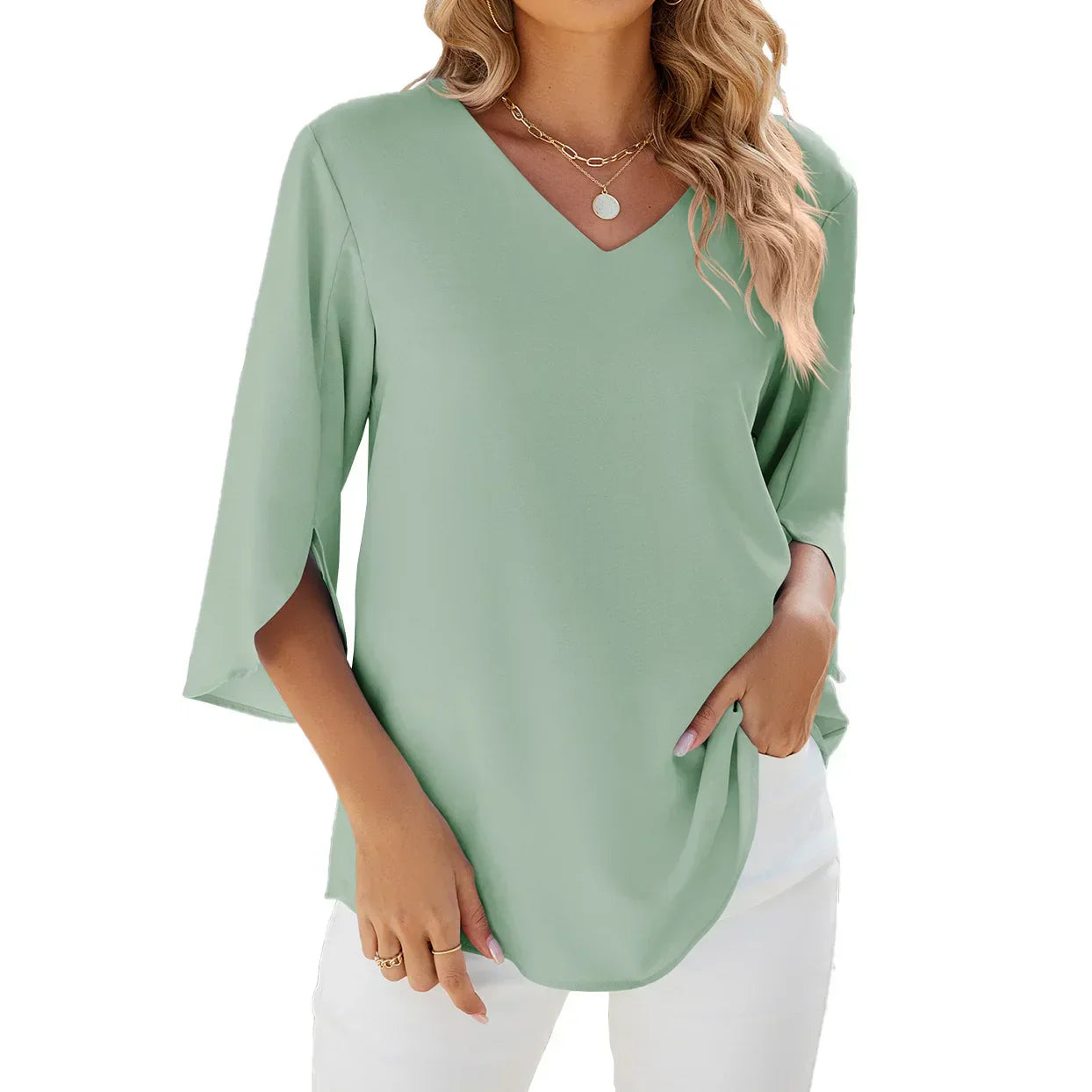 Damen 3/4 Ärmel V Ausschnitt Sommerbluse | Bequem 2
