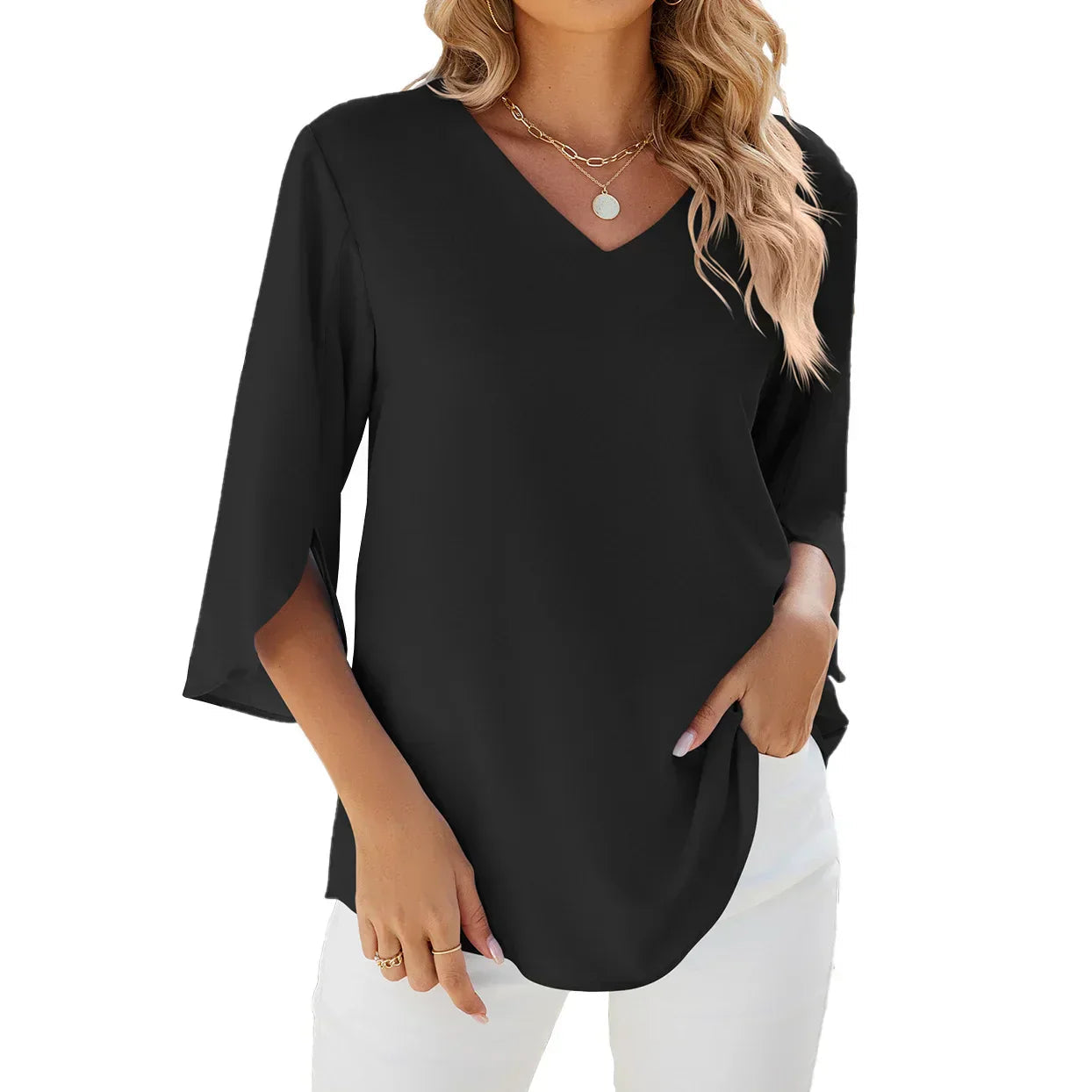 Damen 3/4 Ärmel V Ausschnitt Sommerbluse | Bequem 3