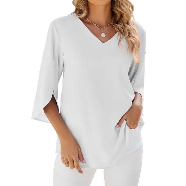 Damen 3/4 Ärmel V Ausschnitt Sommerbluse | Bequem 4