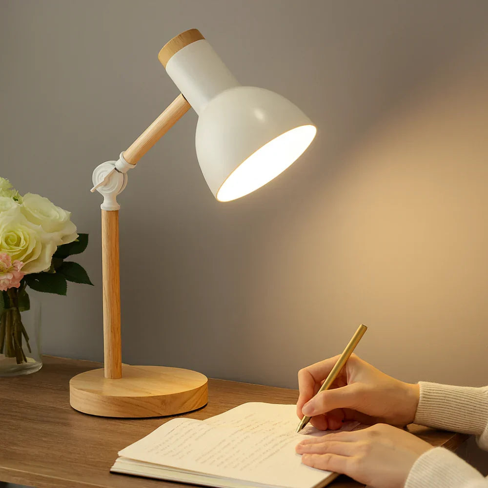 Nordic Wooden Base Adjustable Arm Desk Table Lamp