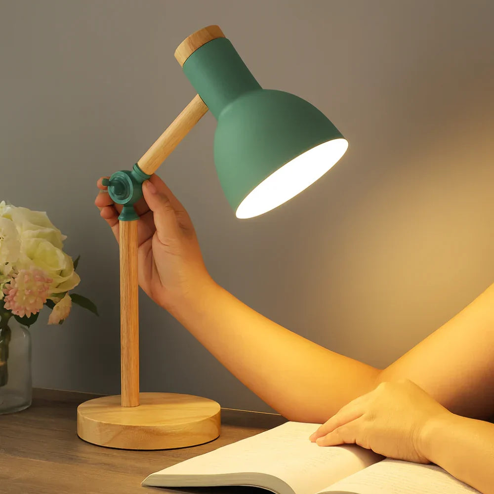 Nordic Wooden Base Adjustable Arm Desk Table Lamp