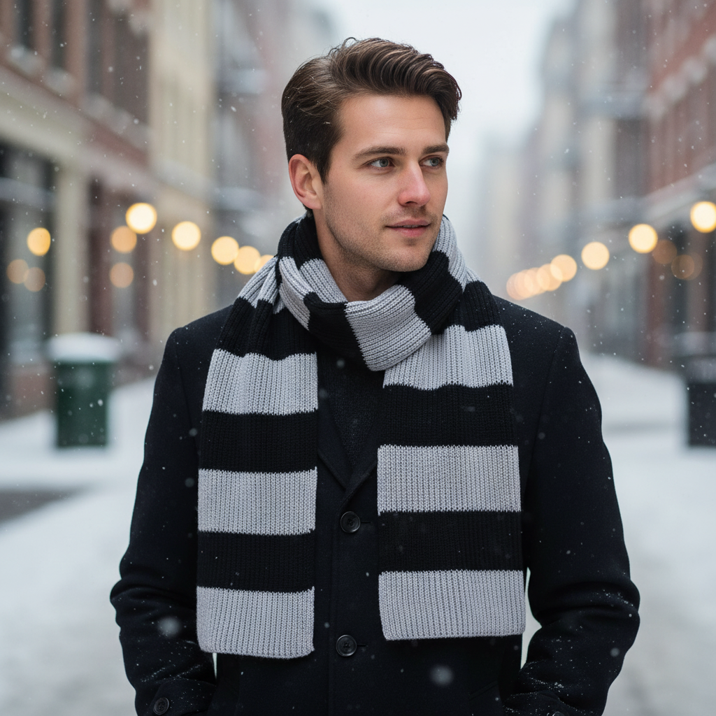 Thick Chunky Knitted Striped Soft Winter Scarf
