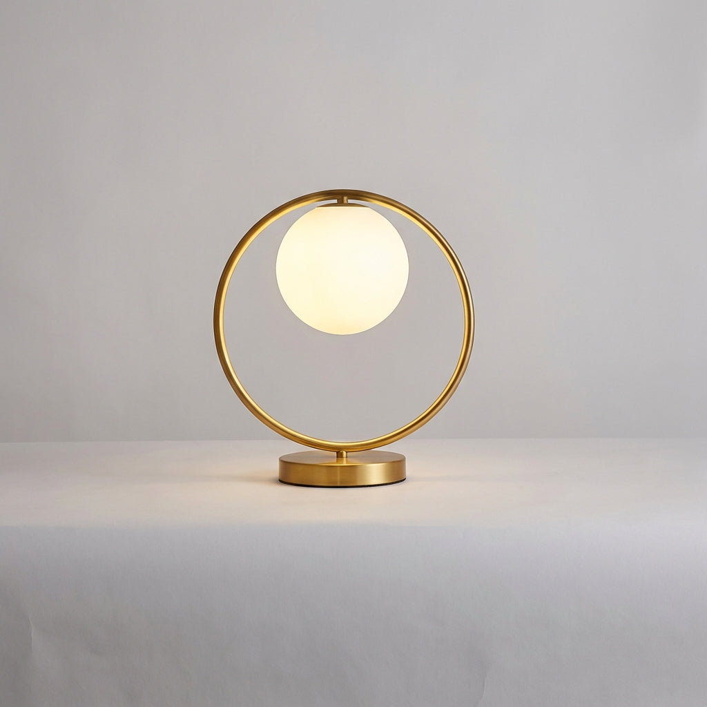Sculptural Ring Silhouette Suspended Glass Globe Dimmable Table Lamp