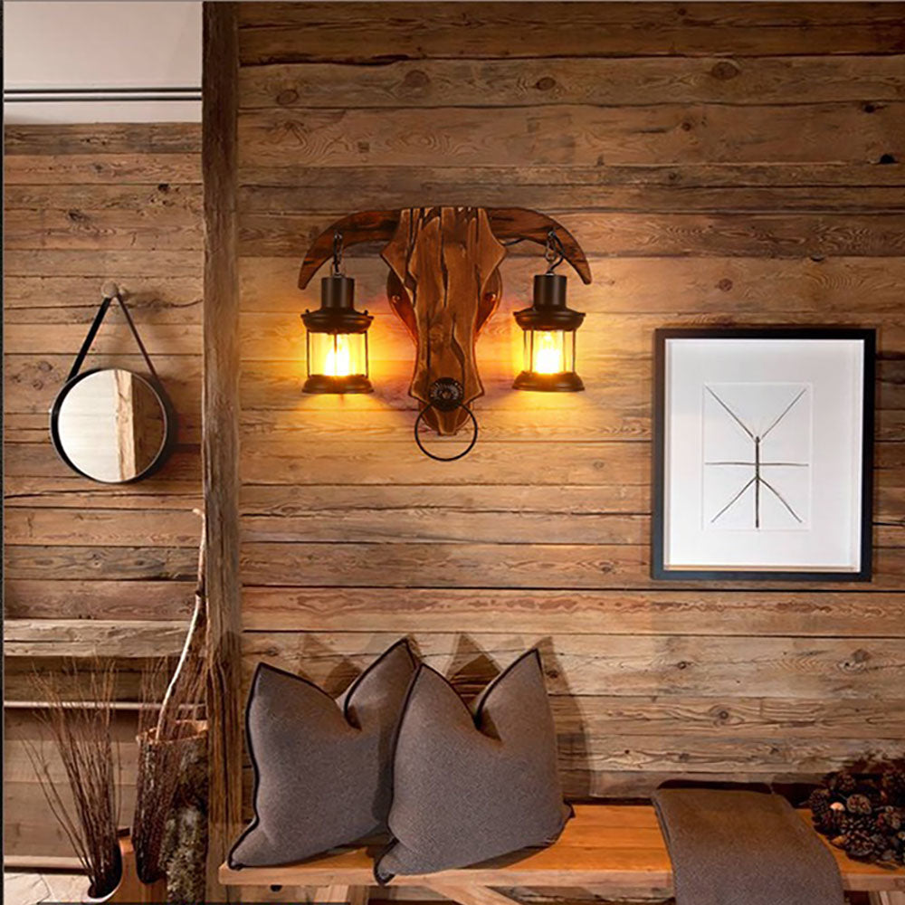 Vintage Inspired Dual Lantern Sculpted Backplate Wall Light