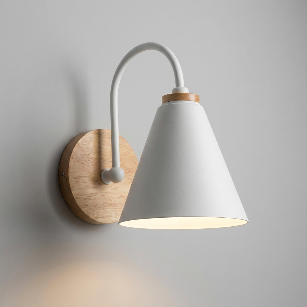 Minimalist Downward Cone Shade Wood Accent Wall Light