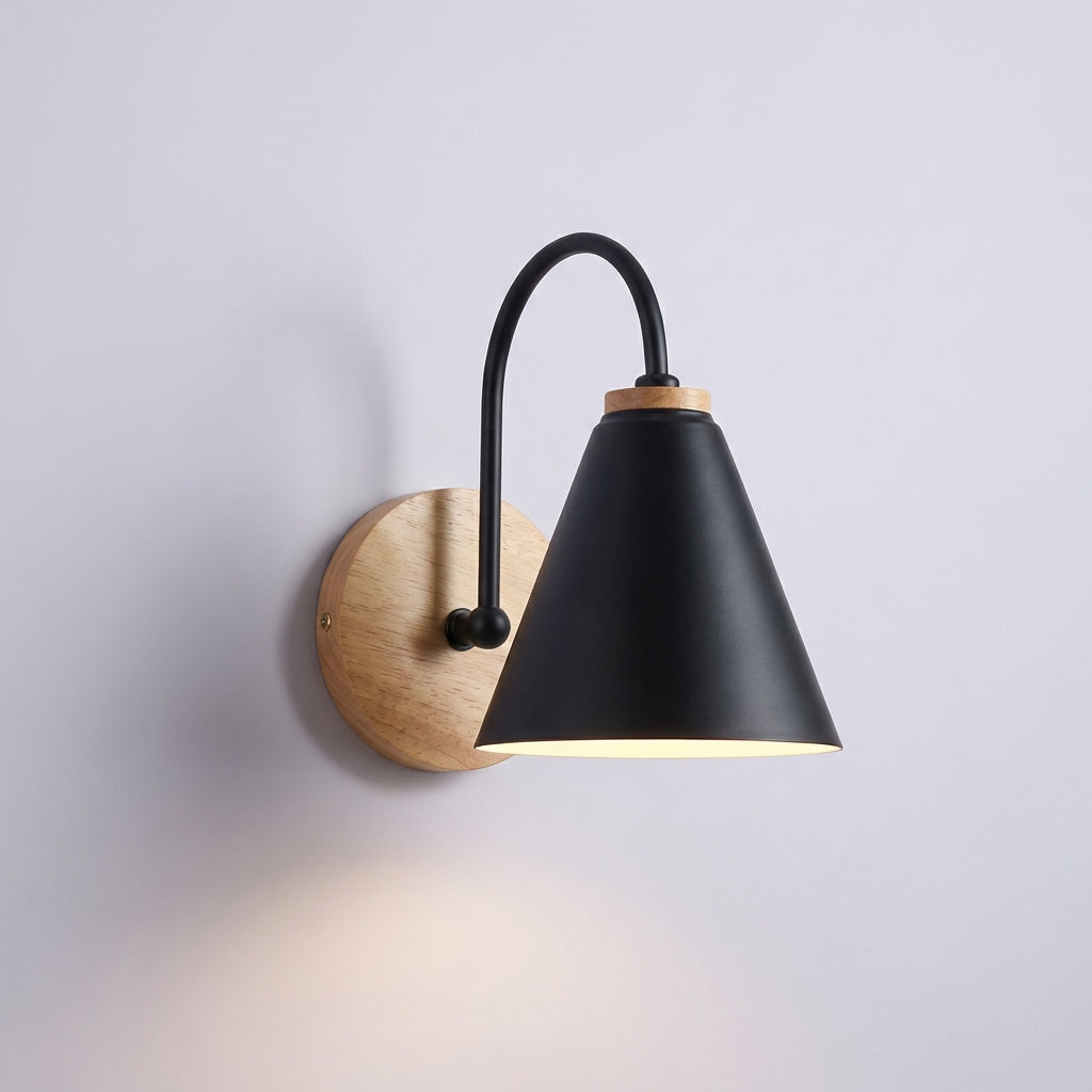 Minimalist Downward Cone Shade Wood Accent Wall Light