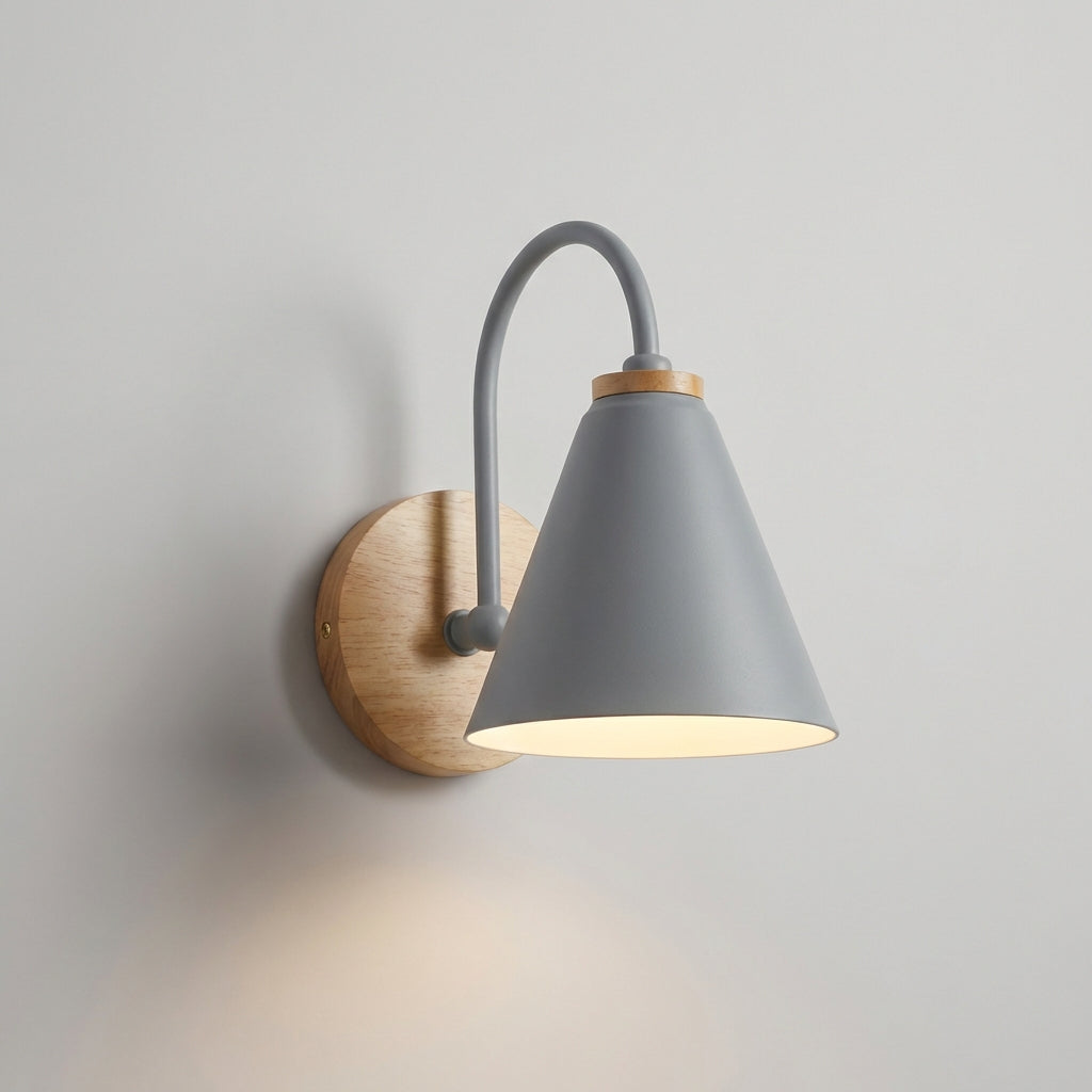 Minimalist Downward Cone Shade Wood Accent Wall Light