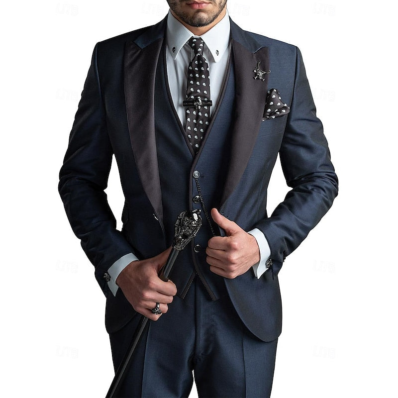 Dreiteiliges Leinen-Set für Herren: Business-Blazer, Weste und Hose 4