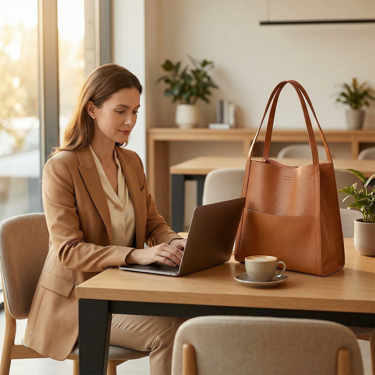 Structured Base Pebbled Leather Spacious Tote Shoulder Bag