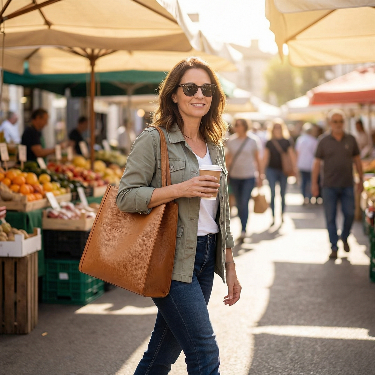 Structured Base Pebbled Leather Spacious Tote Shoulder Bag