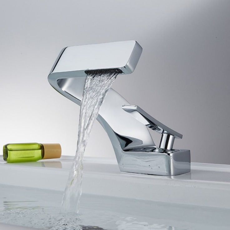 Curved Waterfall Spout Dual Handle Stainless Steel Kitchen Faucet