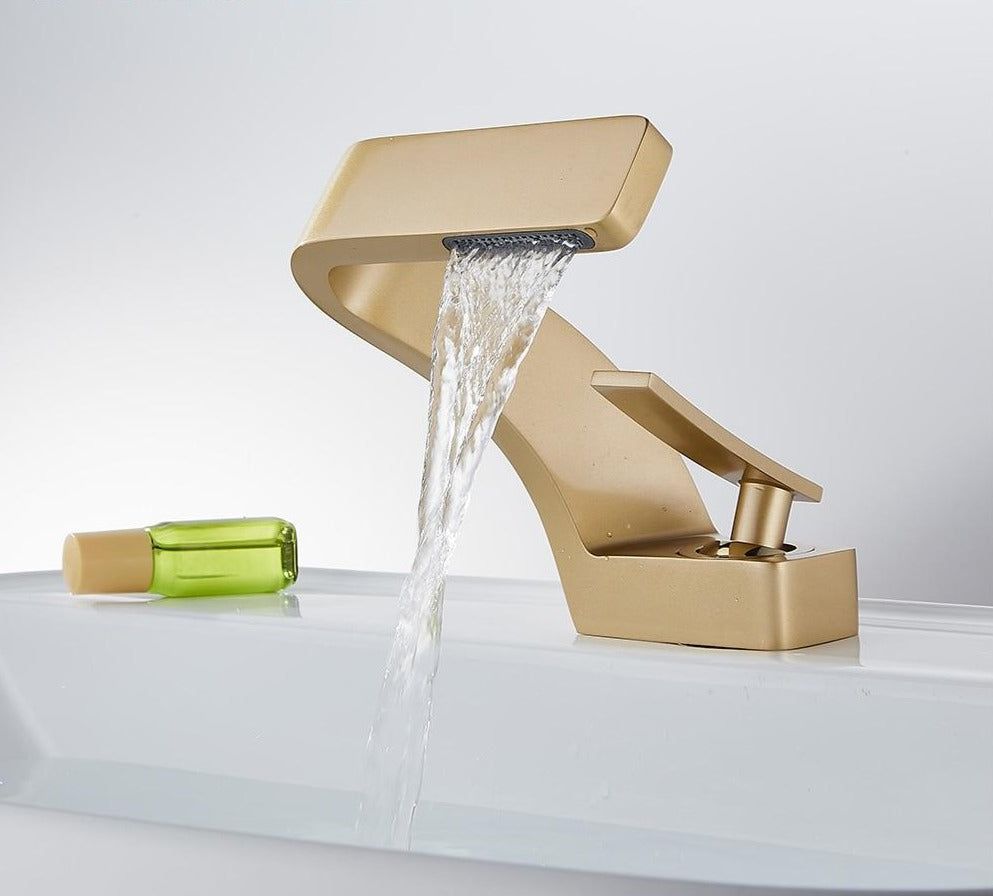 Curved Waterfall Spout Dual Handle Stainless Steel Kitchen Faucet