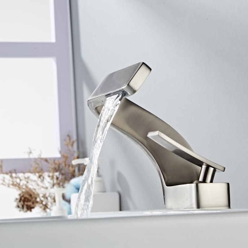 Curved Waterfall Spout Dual Handle Stainless Steel Kitchen Faucet