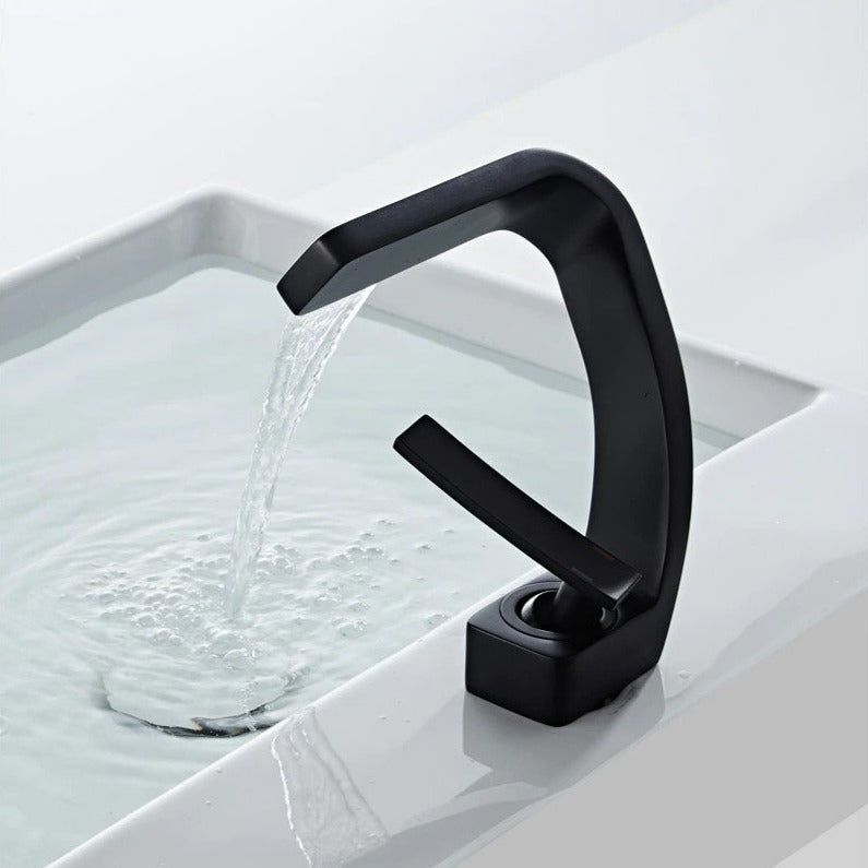 Curved Waterfall Spout Dual Handle Stainless Steel Kitchen Faucet