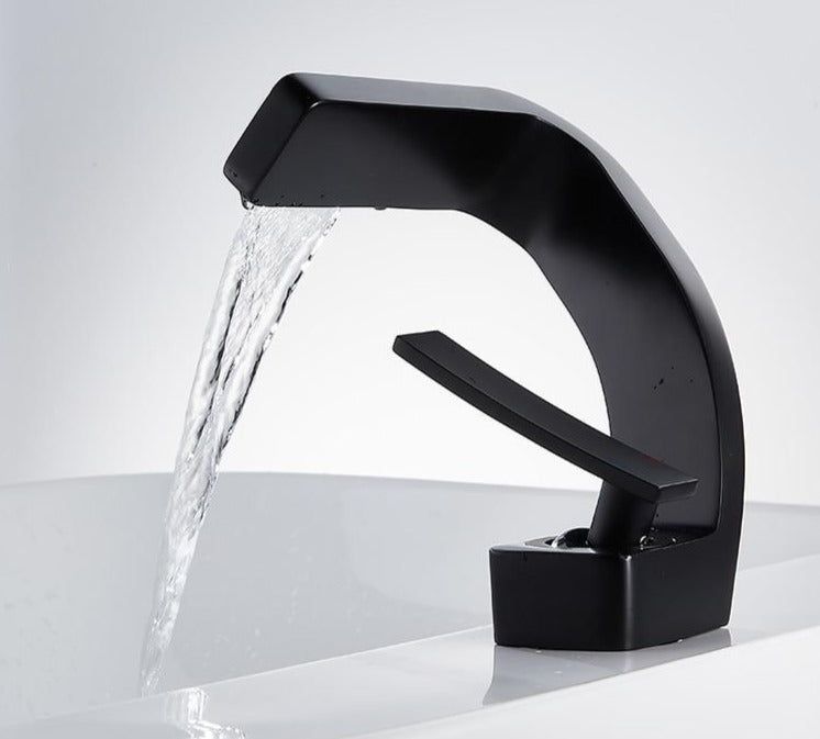 Curved Waterfall Spout Dual Handle Stainless Steel Kitchen Faucet