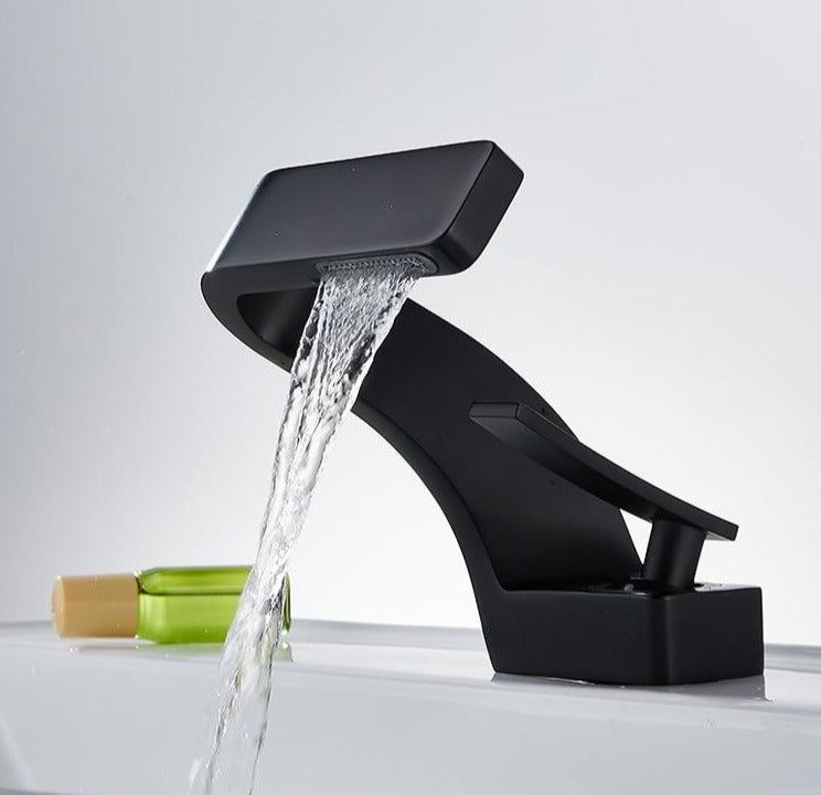 Curved Waterfall Spout Dual Handle Stainless Steel Kitchen Faucet