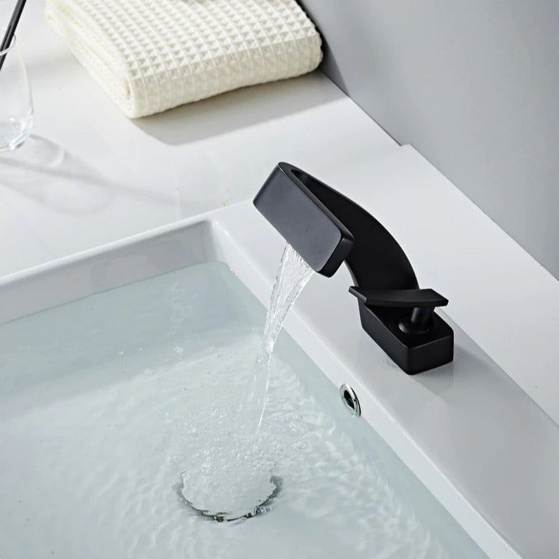 Curved Waterfall Spout Dual Handle Stainless Steel Kitchen Faucet