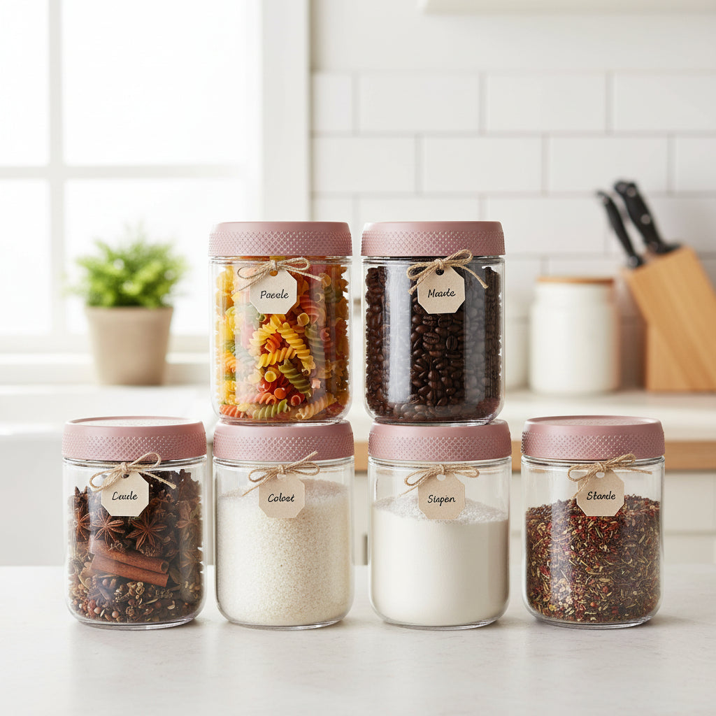 Clear Stackable Wide Mouth Airtight Glass Food Storage Jars Set