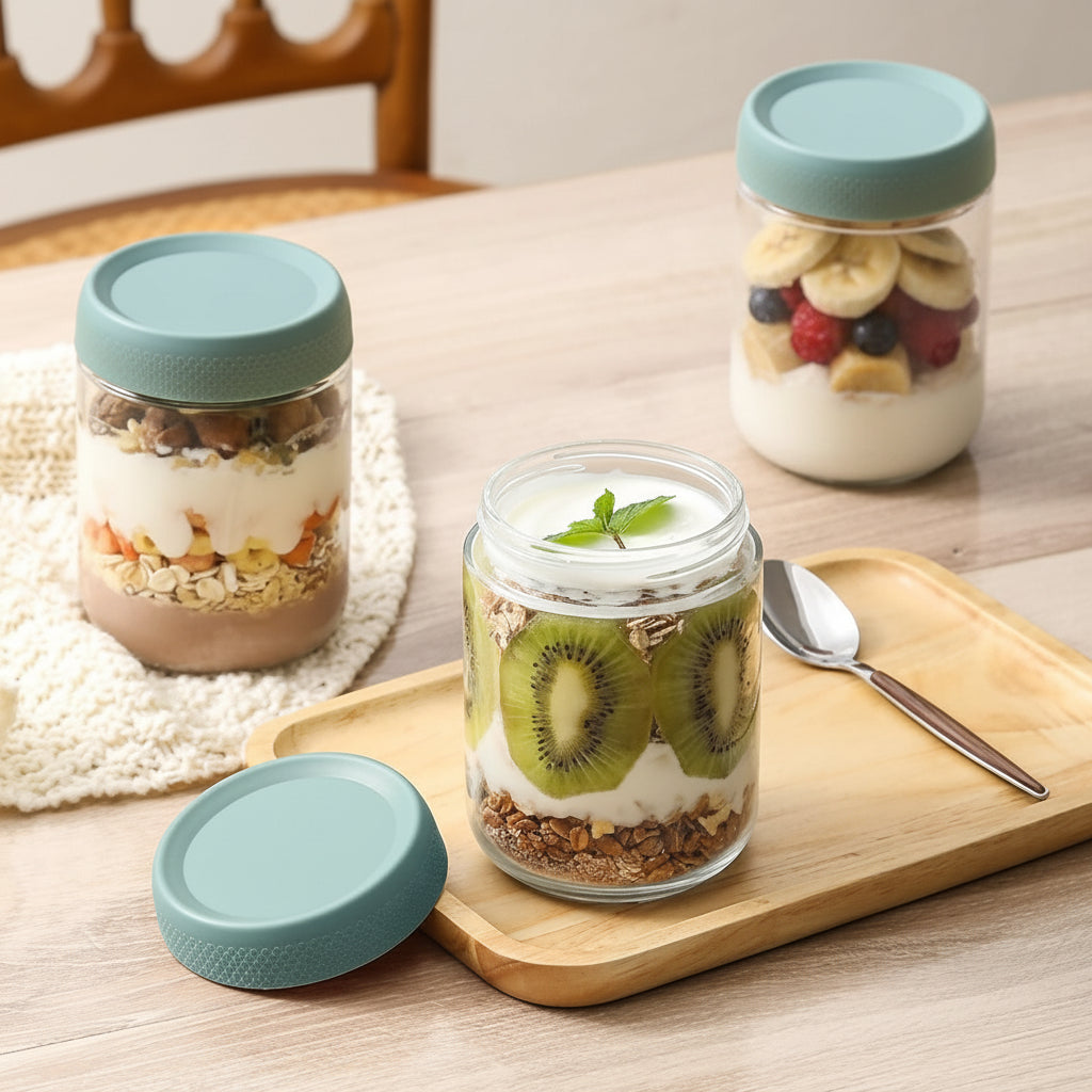 Clear Stackable Wide Mouth Airtight Glass Food Storage Jars Set