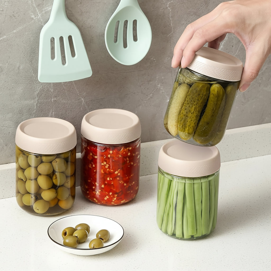 Clear Stackable Wide Mouth Airtight Glass Food Storage Jars Set