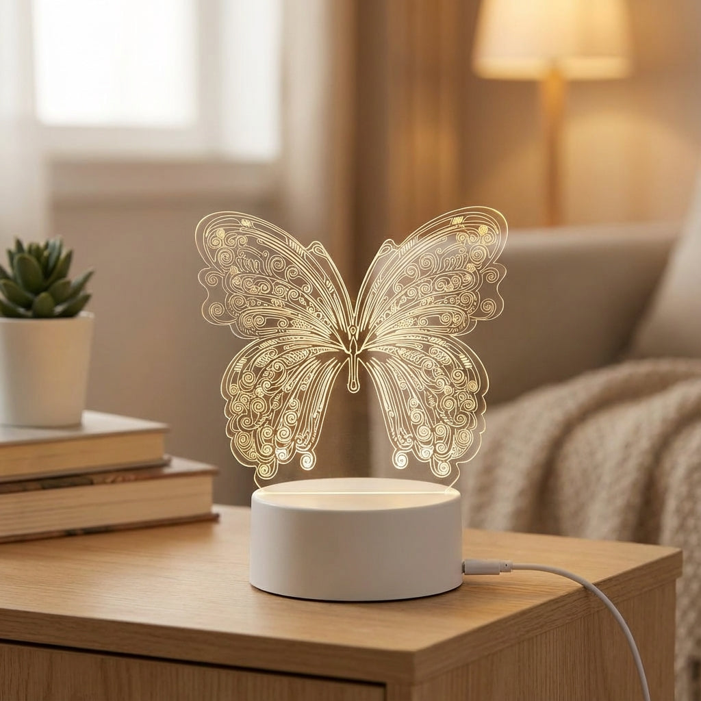 Geometric Butterfly Cutout Modern USB Powered Table Lamp
