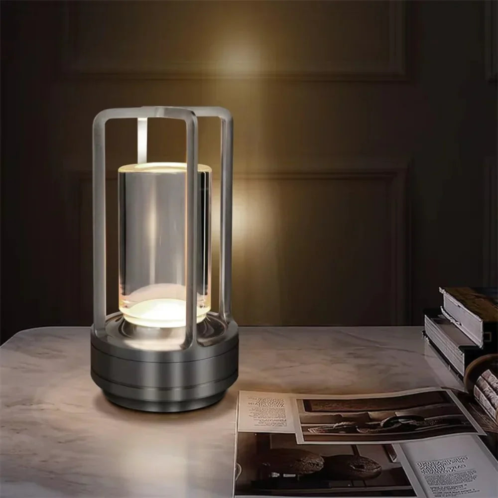 Modern Cylinder Metal Frame Touch Control Table Lamp