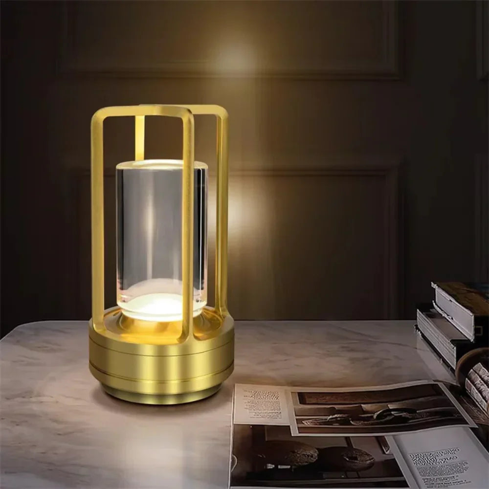 Modern Cylinder Metal Frame Touch Control Table Lamp