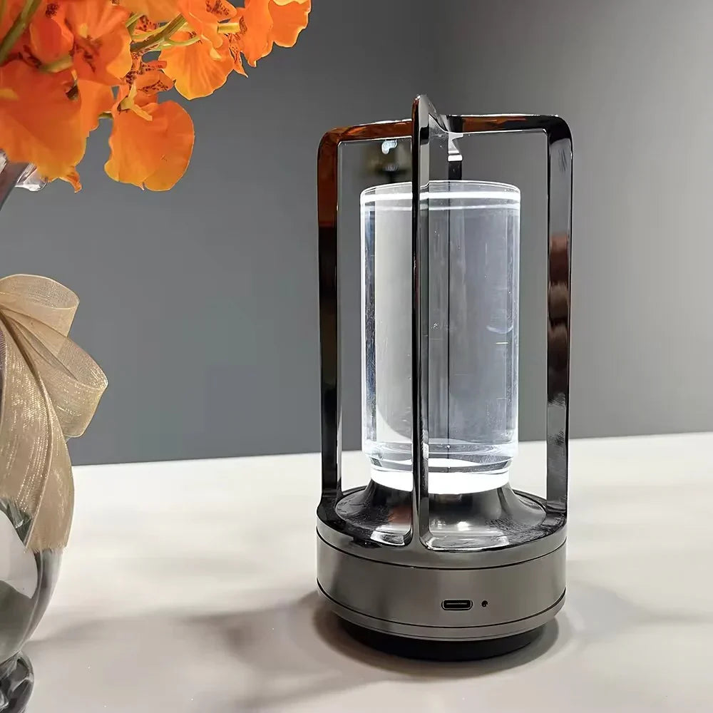 Modern Cylinder Metal Frame Touch Control Table Lamp