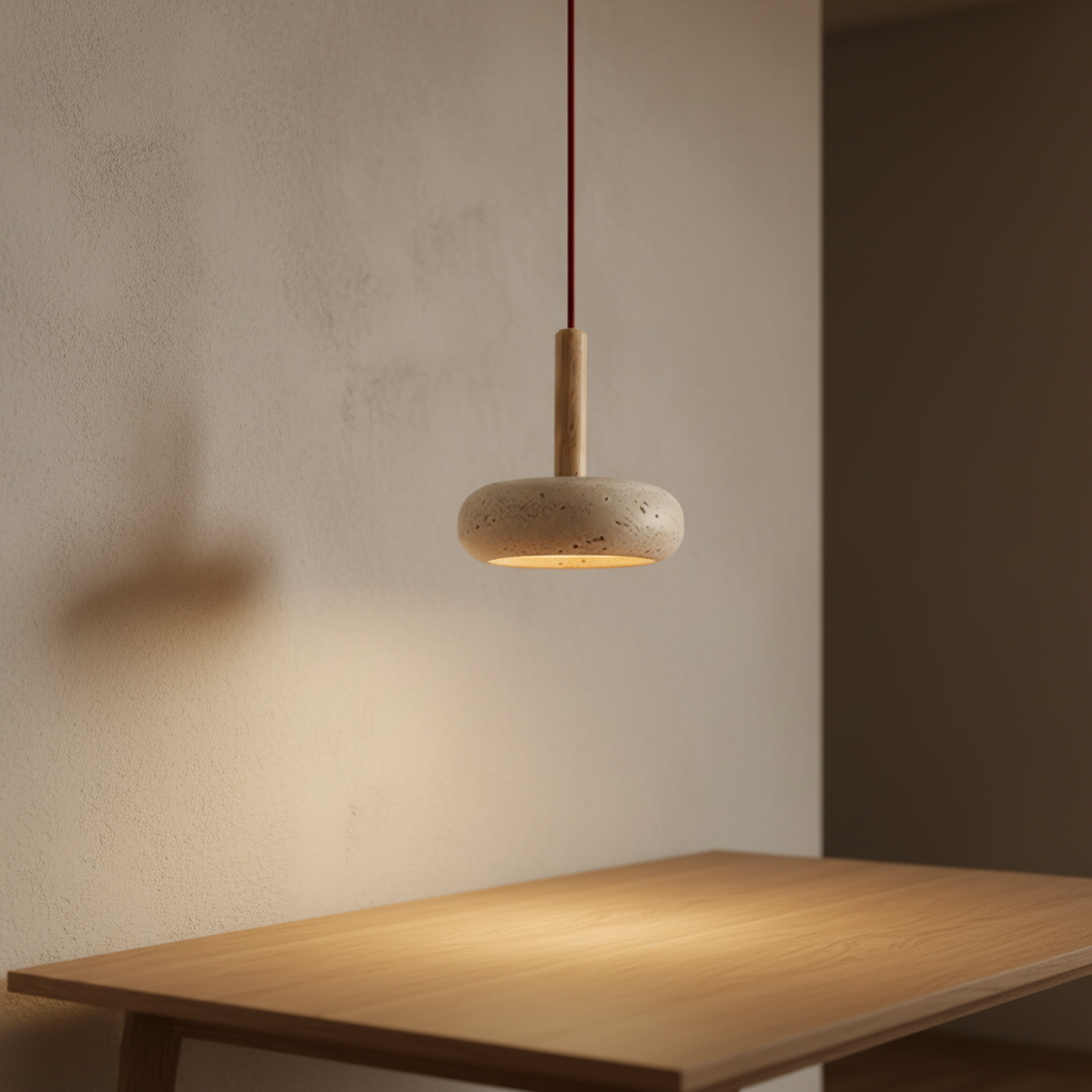 Organic Yellow Cave Stone Wood Hanging Pendant Light