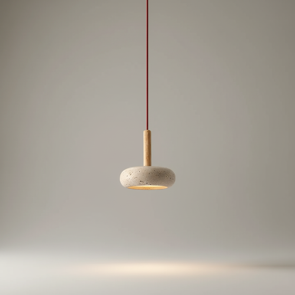 Organic Yellow Cave Stone Wood Hanging Pendant Light