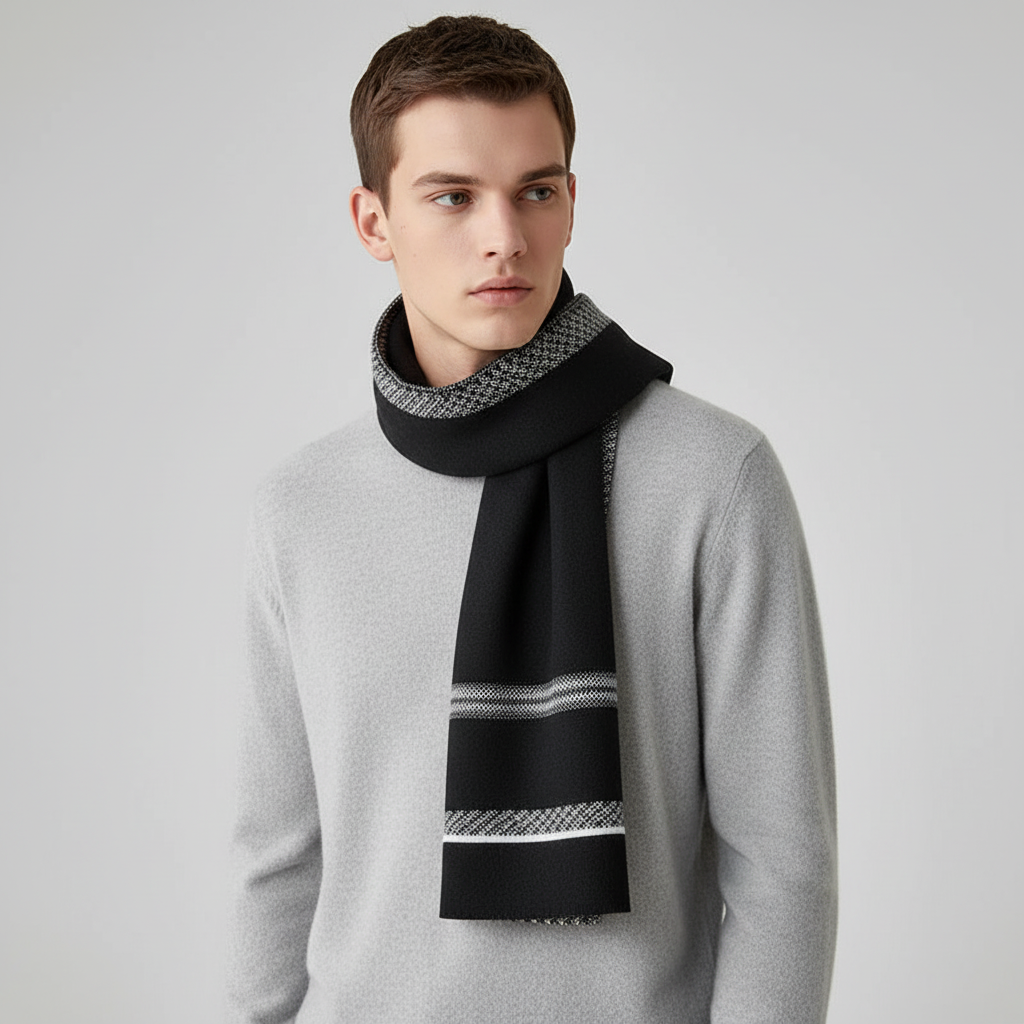 Soft Long Narrow Patterned Men's Scarf