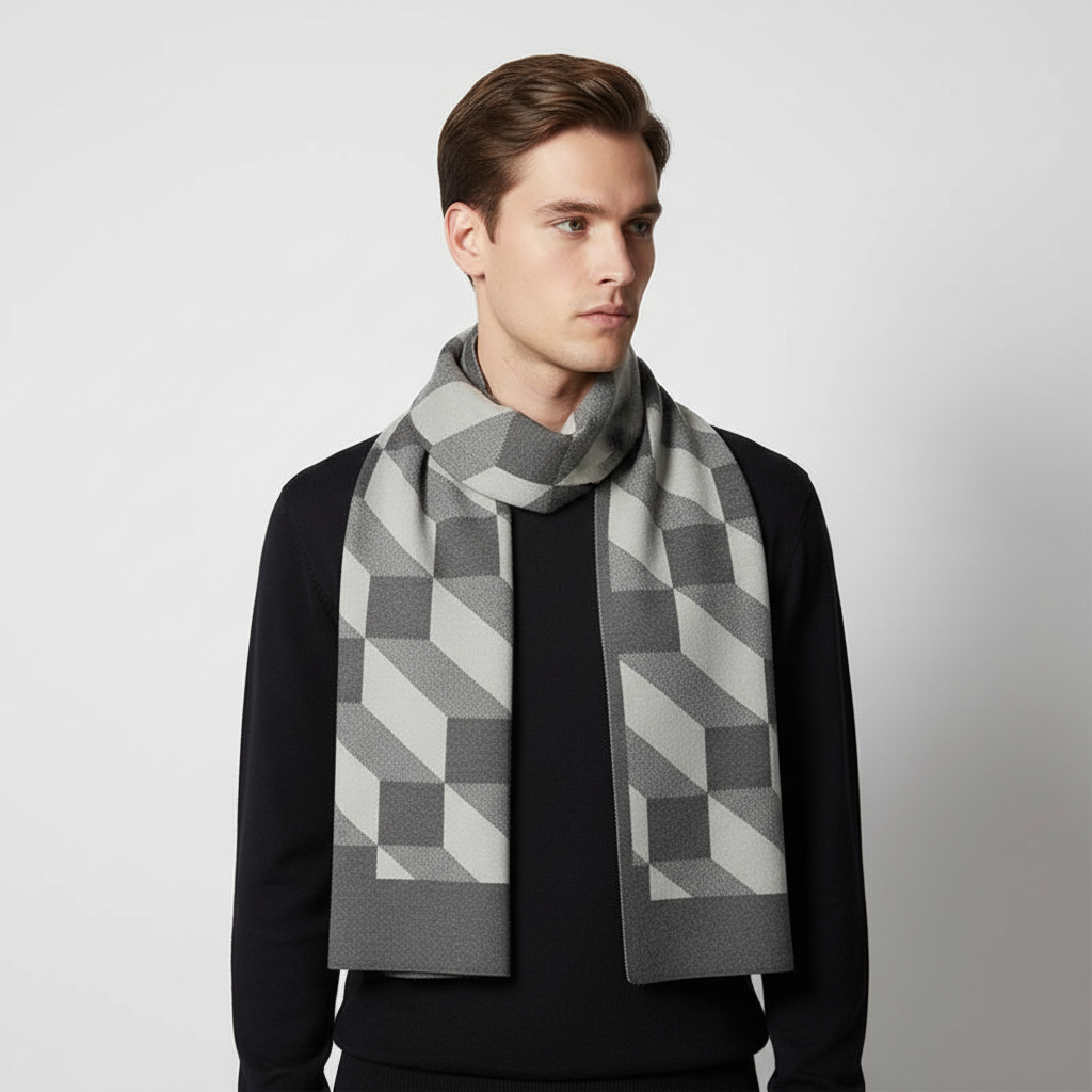 Soft Long Narrow Patterned Men's Scarf