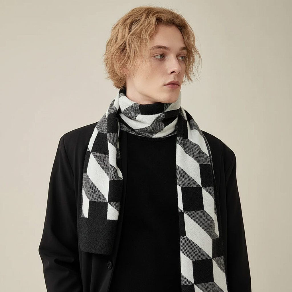 Soft Long Narrow Patterned Men's Scarf