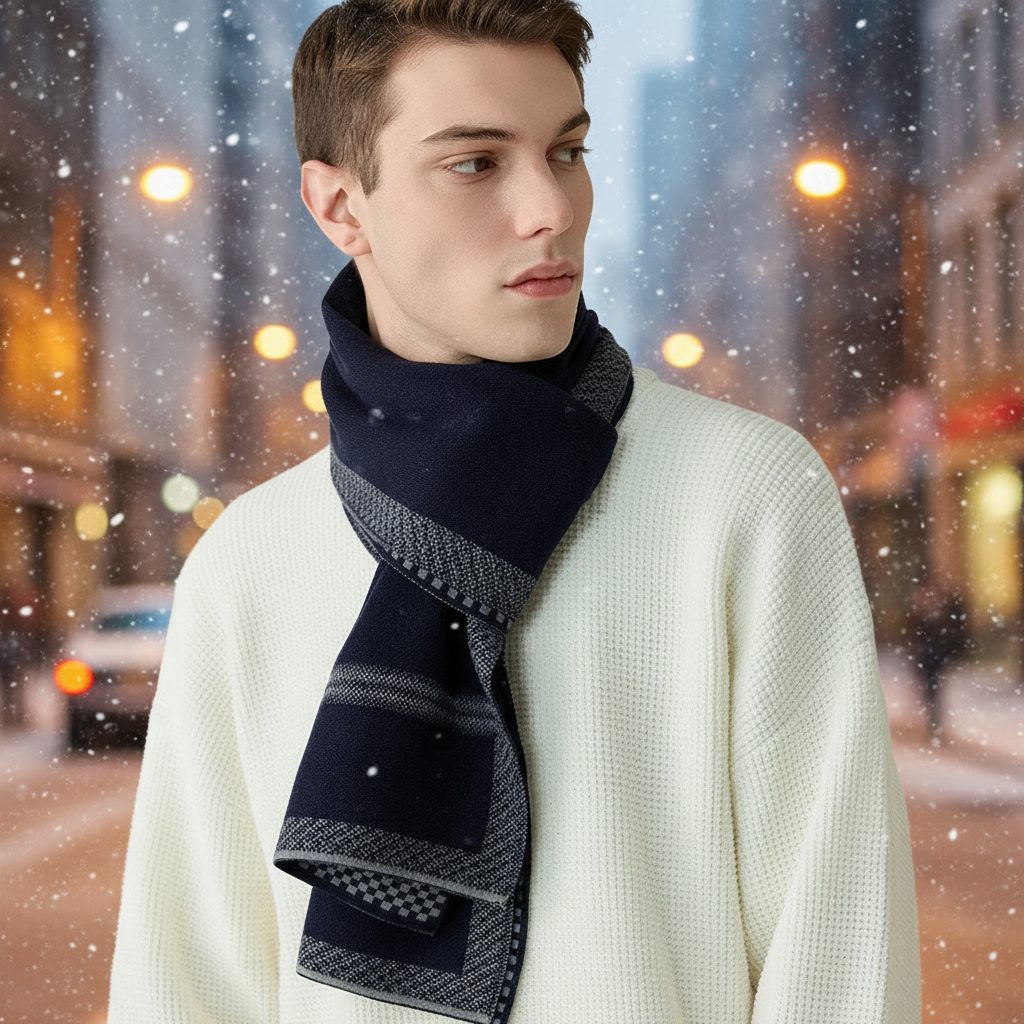 Soft Long Narrow Patterned Men's Scarf