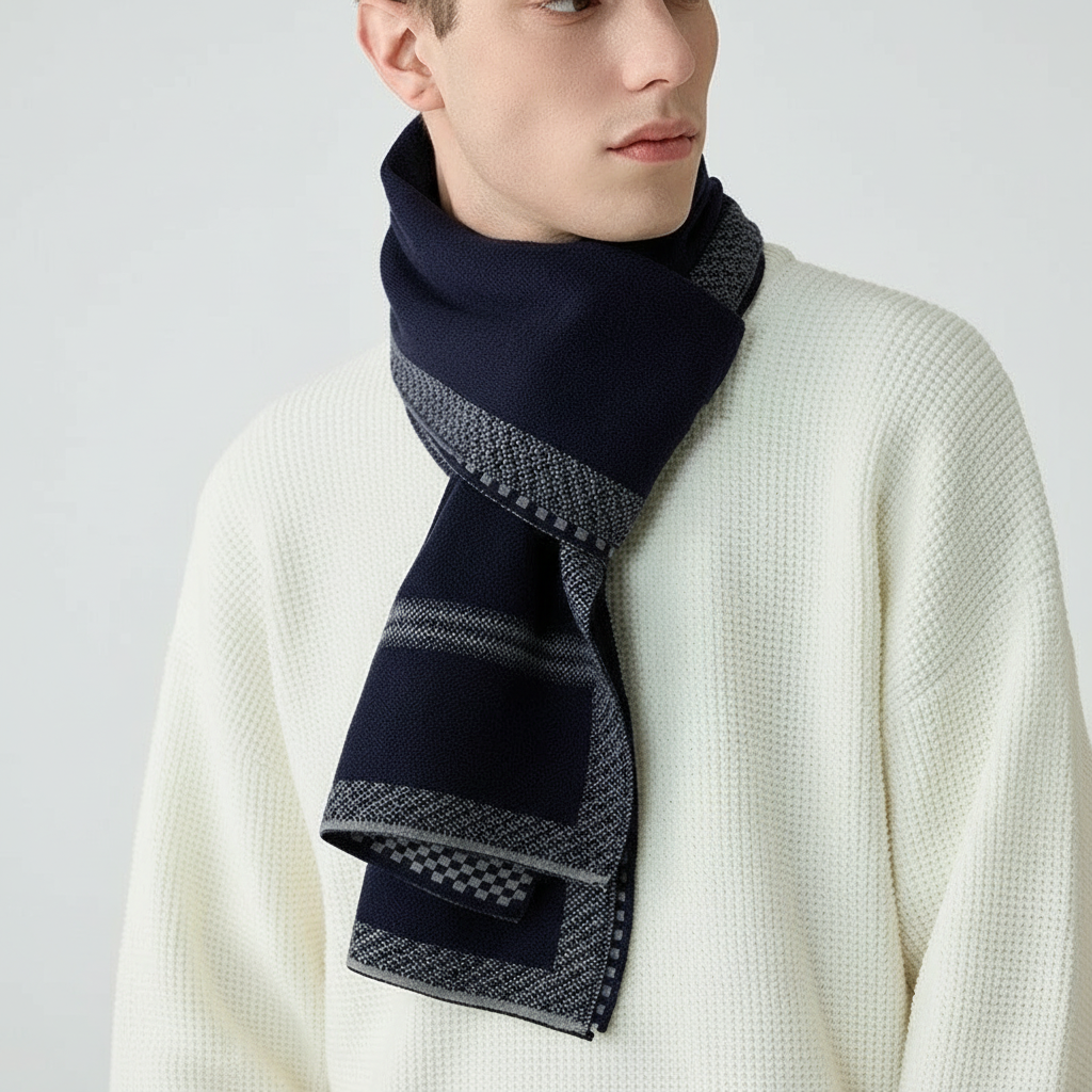 Soft Long Narrow Patterned Men's Scarf