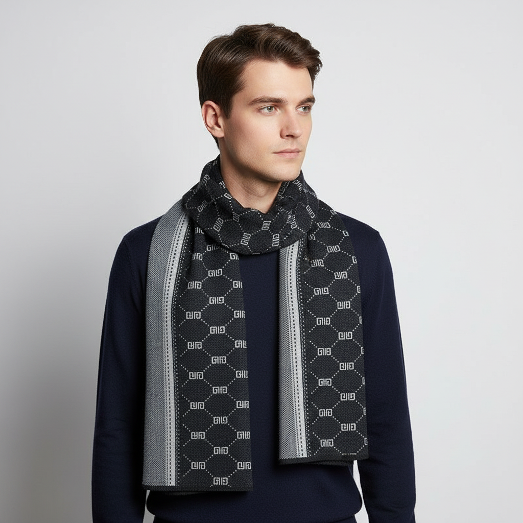 Soft Long Narrow Patterned Men's Scarf