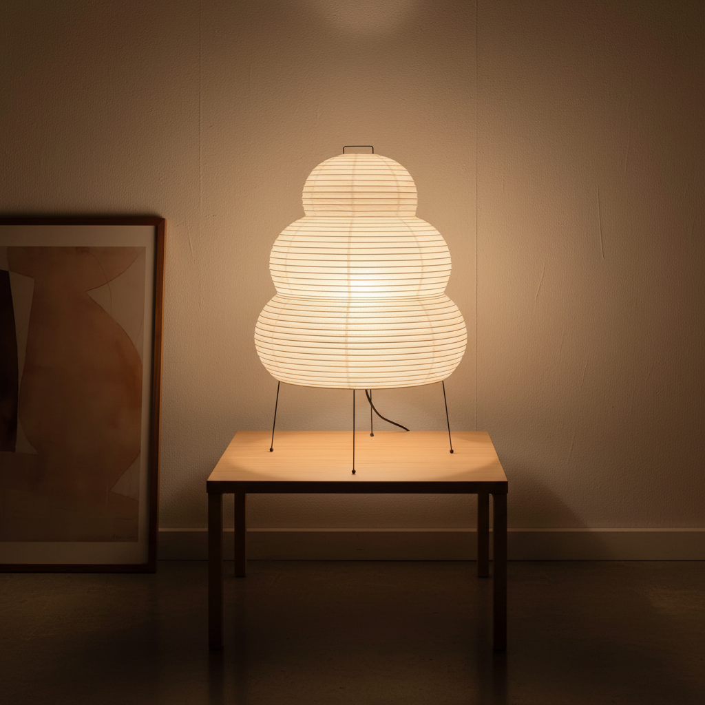 Japanese Lantern Inspired Mulberry Paper Metal Table Lamp
