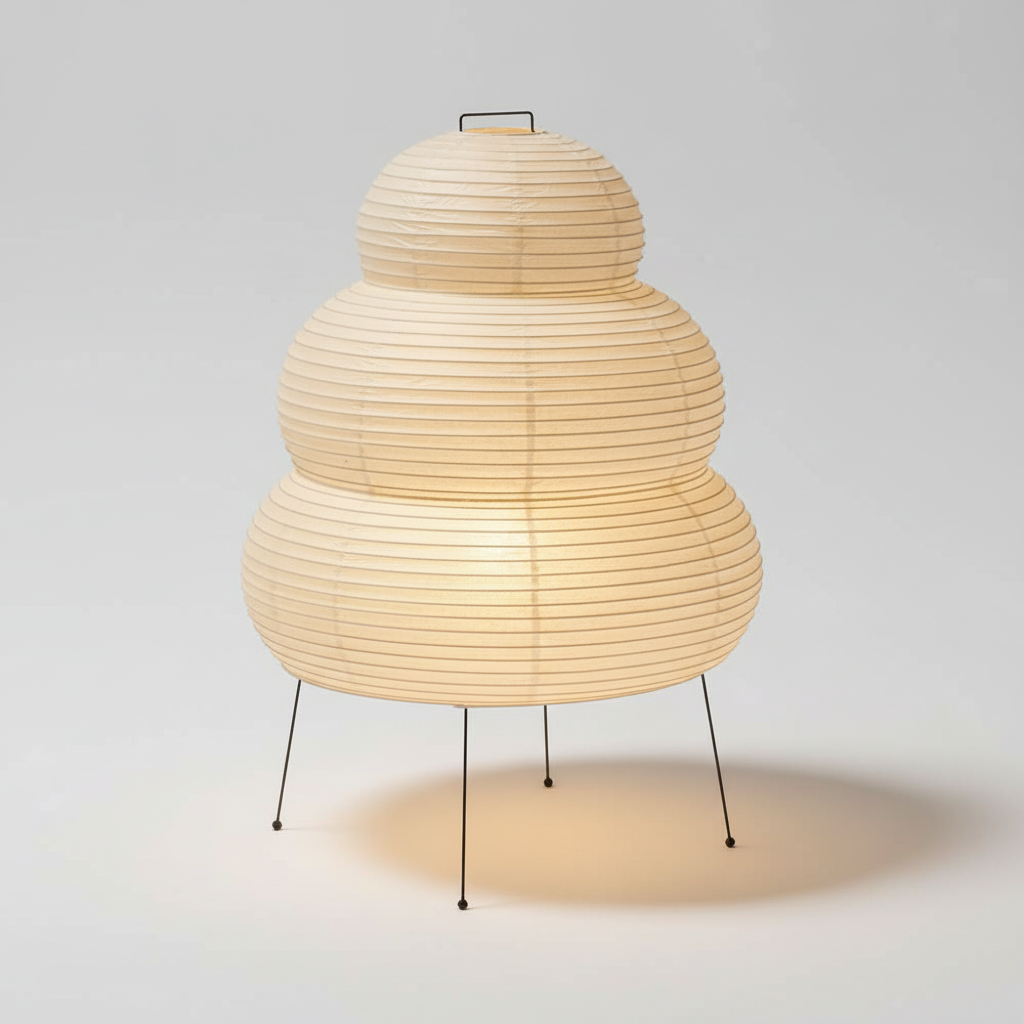 Japanese Lantern Inspired Mulberry Paper Metal Table Lamp