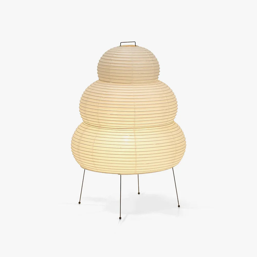 Japanese Lantern Inspired Mulberry Paper Metal Table Lamp