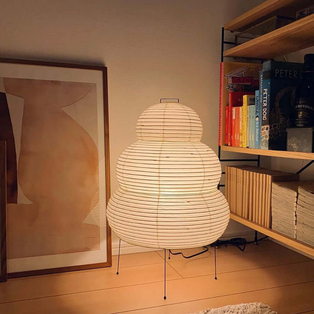 Japanese Lantern Inspired Mulberry Paper Metal Table Lamp