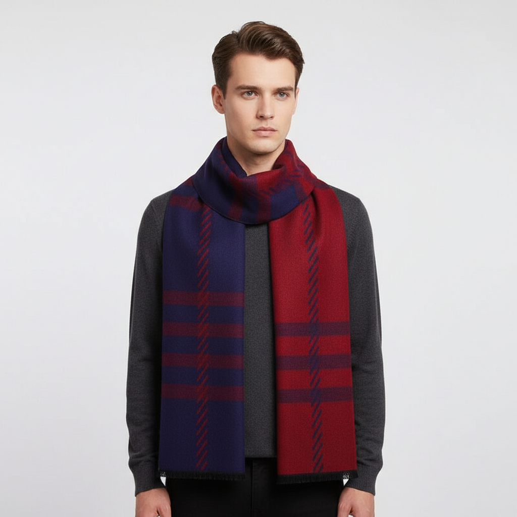 Checked Acrylic Blend Slim and Soft Men's Scarf