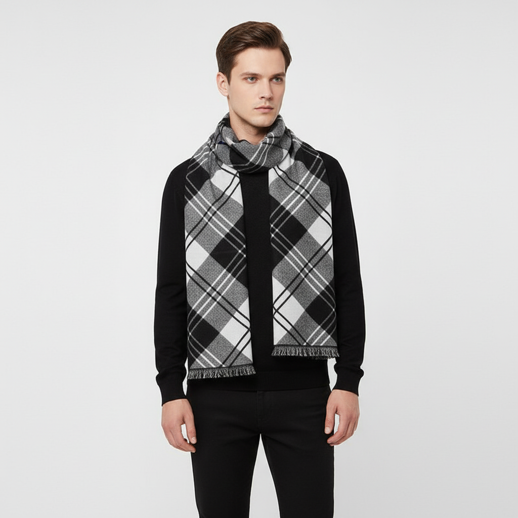 Checked Acrylic Blend Slim and Soft Men's Scarf