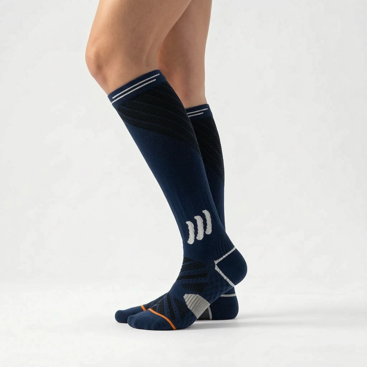 Structured Textured Knit Ribbed Panel Knee-High Compression Socks