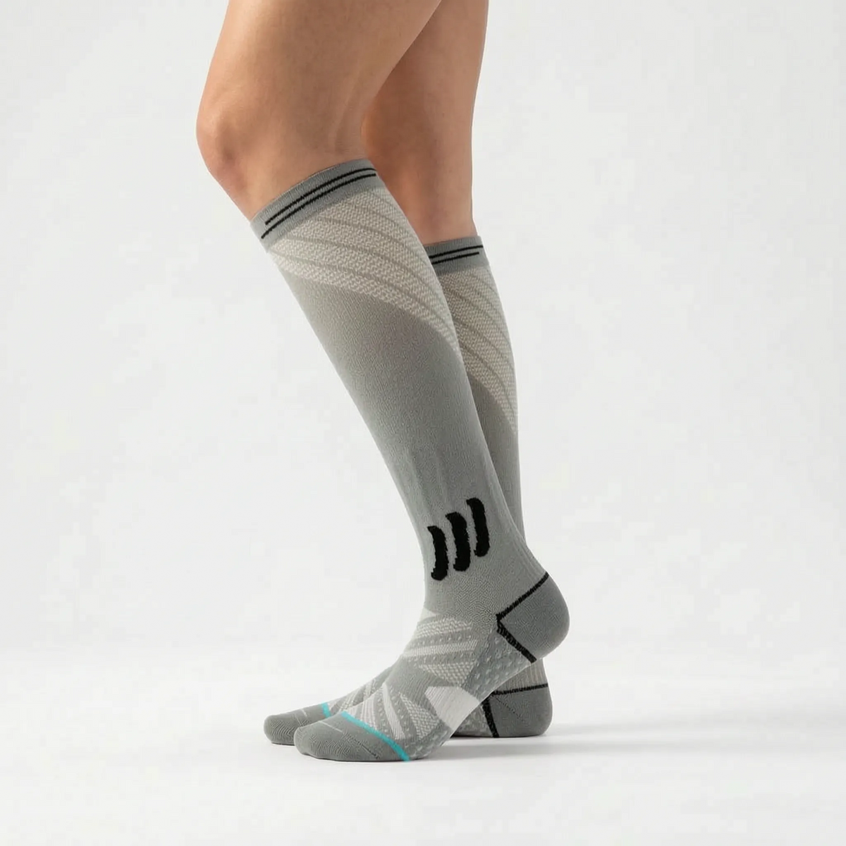 Structured Textured Knit Ribbed Panel Knee-High Compression Socks