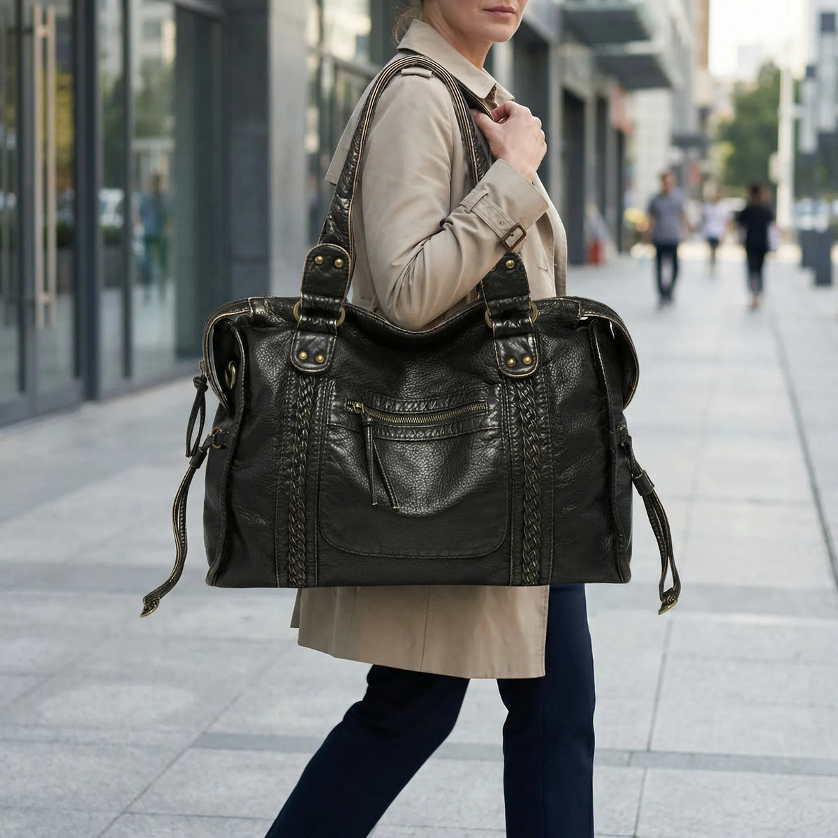 Compact Urban Braided Zippered Crossbody Shoulder Bag with Adjustable Strap