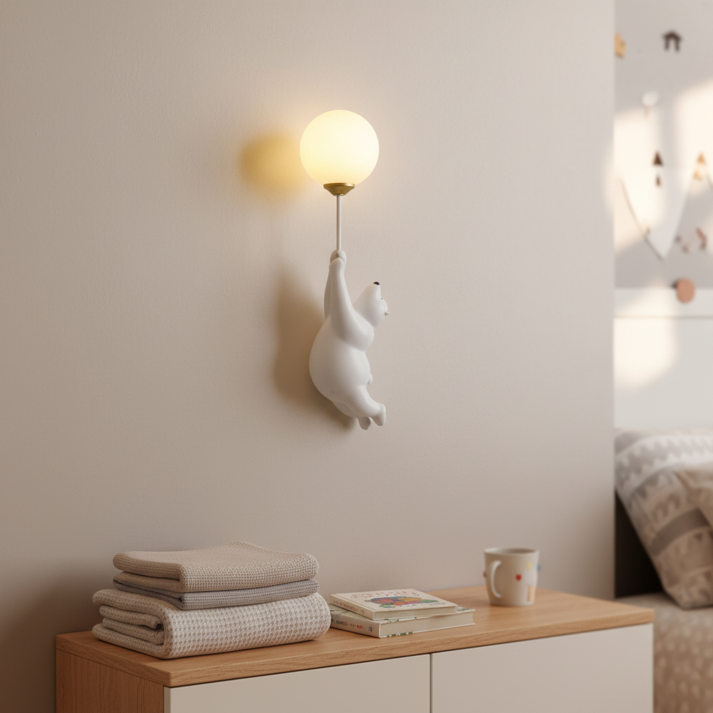 Playful Bear Shaped Resin Acrylic Kids Room Wall Light