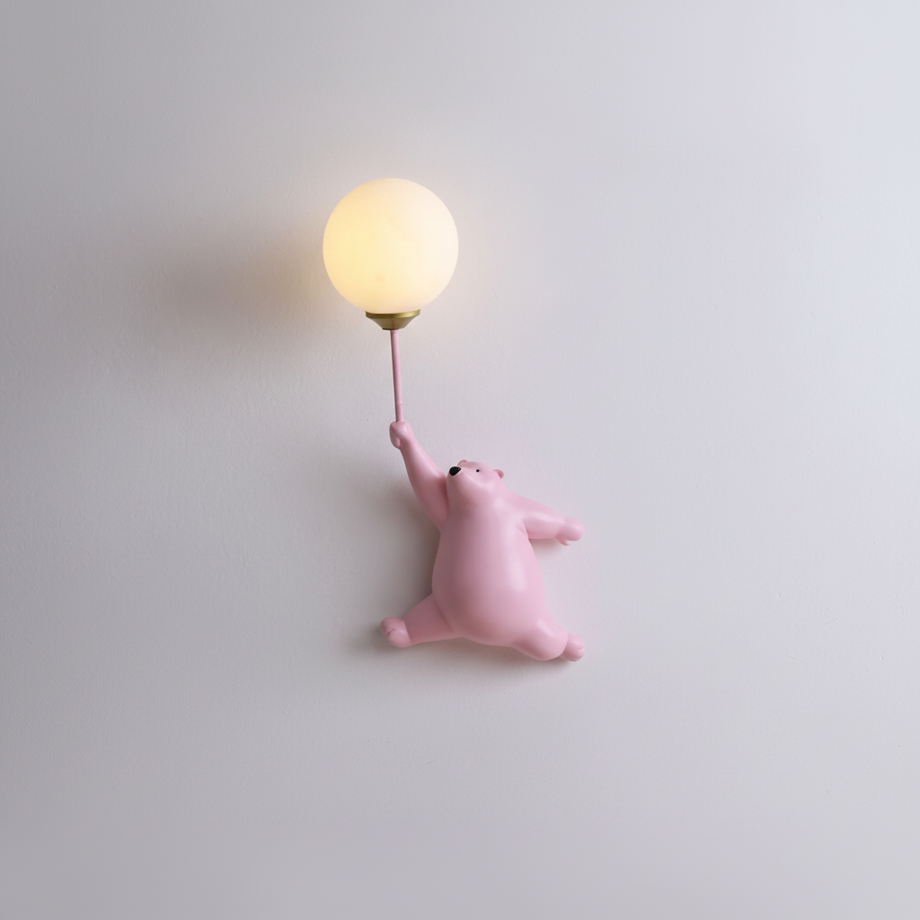 Playful Bear Shaped Resin Acrylic Kids Room Wall Light