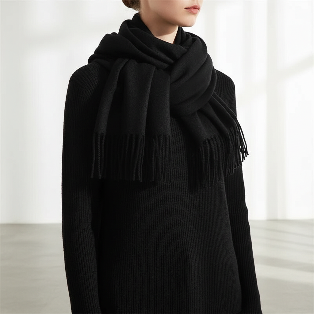 Soft Velvety Long Fringed Hem Winter Scarf