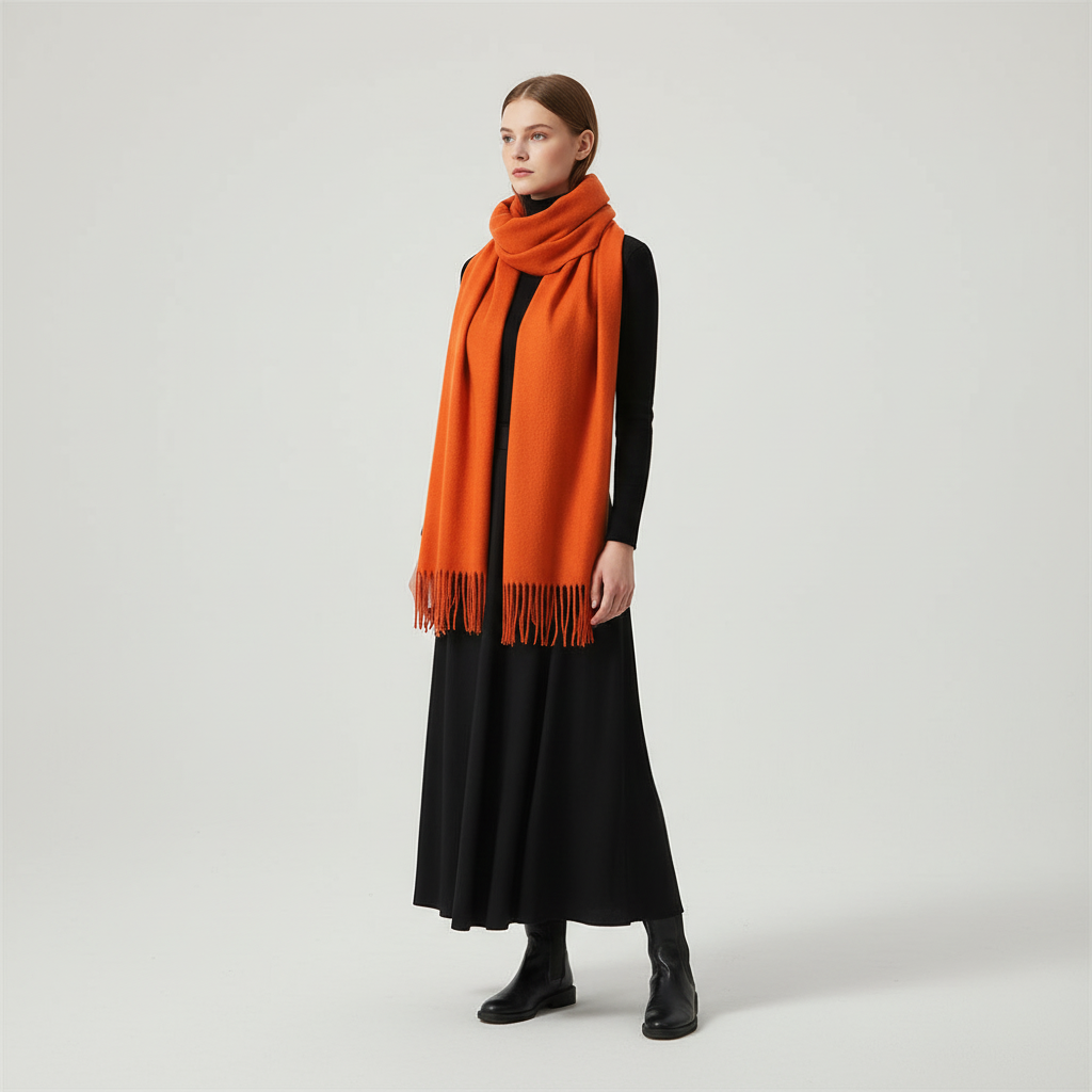 Soft Velvety Long Fringed Hem Winter Scarf