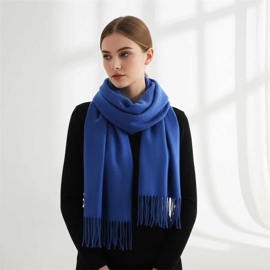 Soft Velvety Long Fringed Hem Winter Scarf